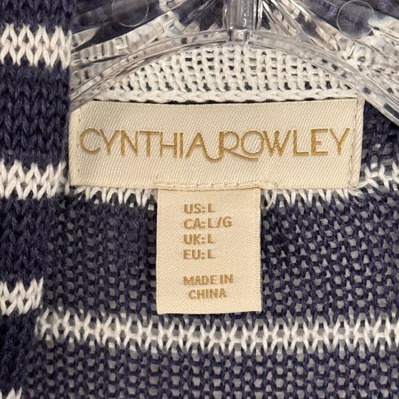Cynthia Rowley Navy Blue White Striped Linen Lightweight Sweater Women's Lrg EUC - Picture 5 of 8